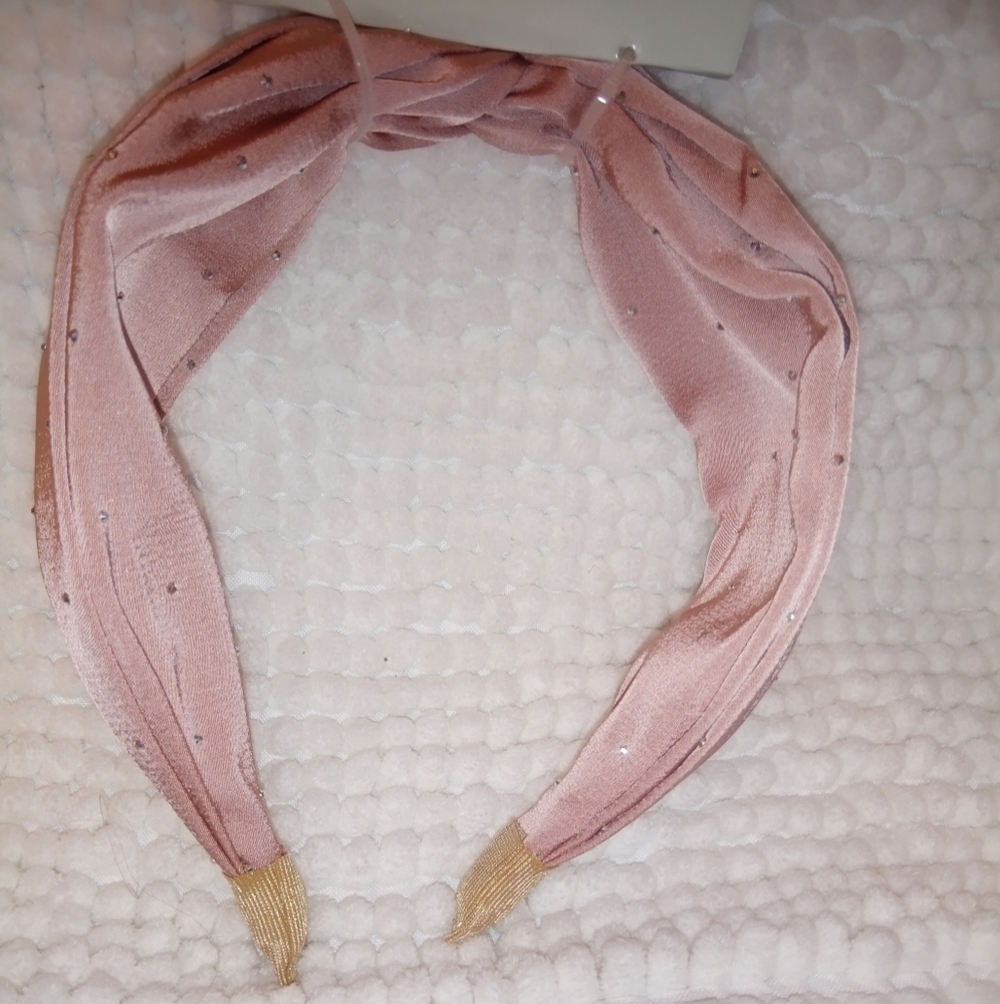Dusty Rose Satin Rhinestone Knotted Wide Headband - Picture 13 of 14